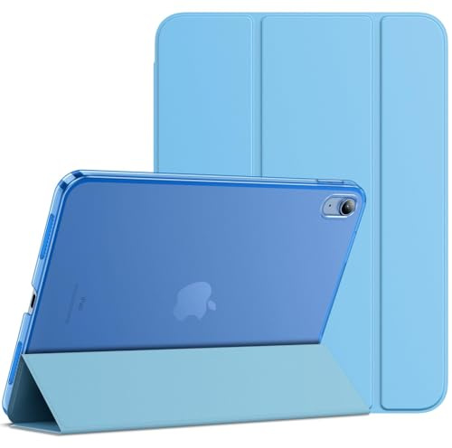 AM Case Smart Folio Stand For iPad Case A16, Apple iPad 2025 11 Inch Case with Auto Wake/Sleep, iPad Cover 10th Generation 10.9 Inch 2022, Hard PC Translucent Back Shell, Supports Touch ID (Sky Blue)