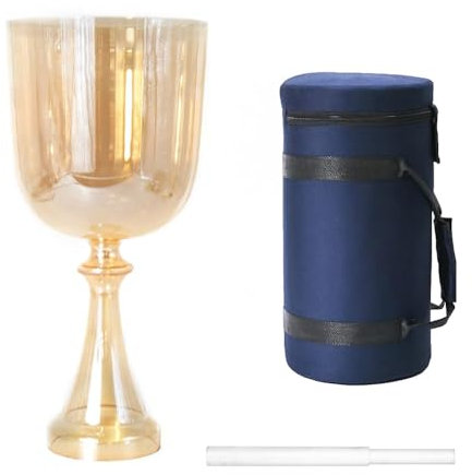 Clear Handheld Crystal Chalice, 7 Inch 432Hz Singing Bowl, Meditation Prop, Relieves Fatigue, Anxiety, With Carry Case, Acrylic Striker(F Note)