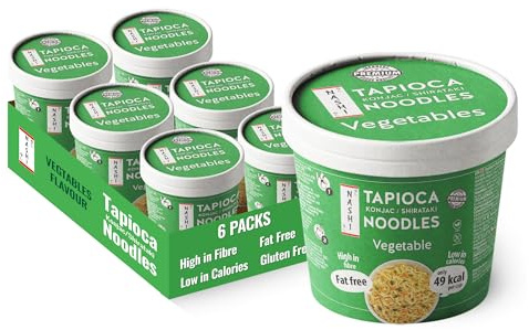 Nashi Konjac Shirataki Pot Noodles Vegetable Flavour (6 x 150g) | Vegan Instant Cup Noodles | Low Calorie 52kcal | Gluten Free, Fat Free, High Fibre | Healthy Quick Meal | Ready to Eat