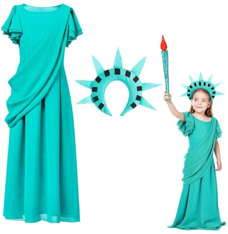 Dinchaakuarry Freiheitsstatue Kostüm Freiheitsstatue Cosplay Kostüm Statue Of Dress Halloween Statue Of Kleid Statue Of Crown Set Themed Kostüm Statue Of Libert