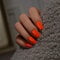 KQueenest Orange Press on Nails Short Medium Square, Short False Nails with Glue, Glossy Bright Neon Orange Fake Nails Press ons, Natural Fit, Coffin Reusable Soft Gel Stick on Nail for Women 28 Pcs
