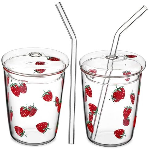 Mikinona 2 Pezzi alla fragola con coperchio tazza bicchiere d'acqua in bicchieri con coperchi tazze con coperchi a cupola tazze di