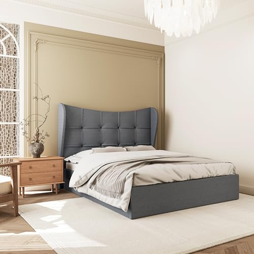 Seconique Verona 5' King Ottoman Gas Lift Storage Bed in Grey Fabric