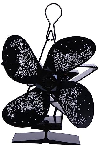 GLEAVI Heat Powered Stove Fan 4-blade Design, Silent Black Xmas Fireplace Fan, Energy Saving Warm Air Circulation for Wood Burning Stoves