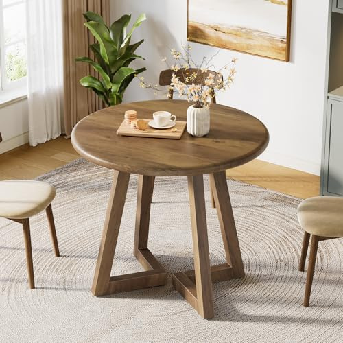 Tribesigns Kleiner Runder Esstisch für 2–4 Personen, 80 cm Küchentisch für Esszimmer, Wohnzimmer, Braun (nur Tisch)