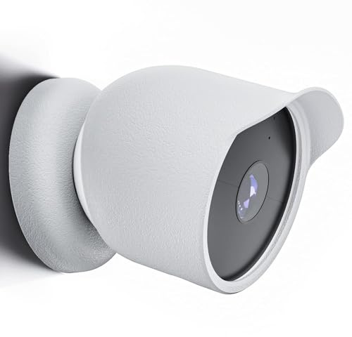 Protective Silicone Cover For Google Nest Cam Outdoor or Indoor (Battery) Waterproof Security Camera Protective Cover Sleeve Accessories (black) (White)