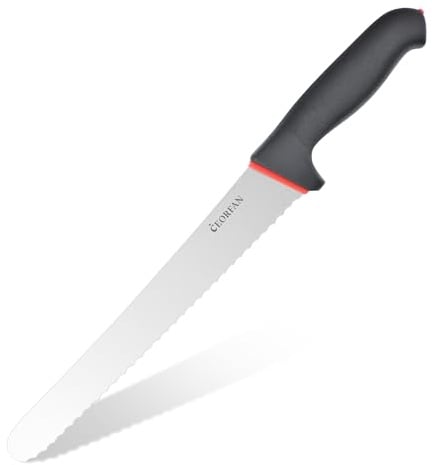 CEORFAN Bread Knife, 10-Inch Serrated Sourdough Slicer | X50CrMoV15 steel blade and non-slip PP/TPR handle for crusty loaves, sourdough, cakes and home baking.
