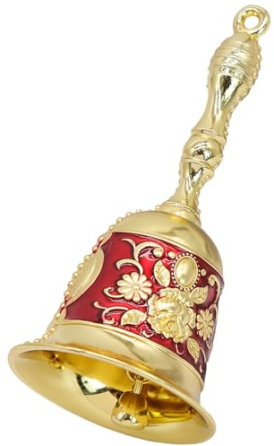 Hand Bell, Elegant Metal Carved Dinner Bells, Loud Service Bell for Weddings, Christmas, School, Tea, Dinner, Red Bells, 11.2×5.3cm