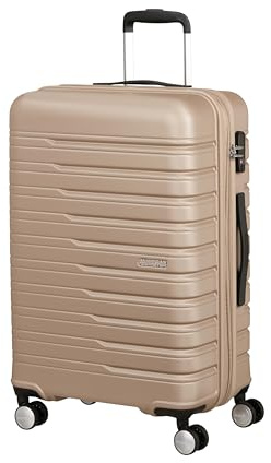 American Tourister Flashline - Medium hårt fodral (67 cm), expanderbart, reseväska med 4 hjul, TSA-lås, 69/75 L, elfenbensguld