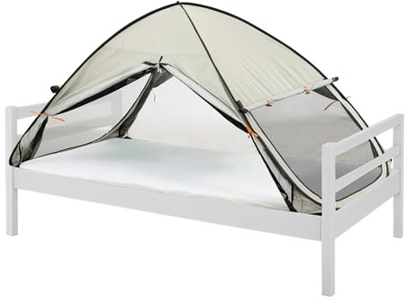 Deryan Tente de lit - Moustiquaire lit Double - Tente moustiquaire Tente lit - Moustiquaire lit - Compact et léger - 200x90x110cm - Moustiquaire Voyage avec Sac de Transport - Ivoire