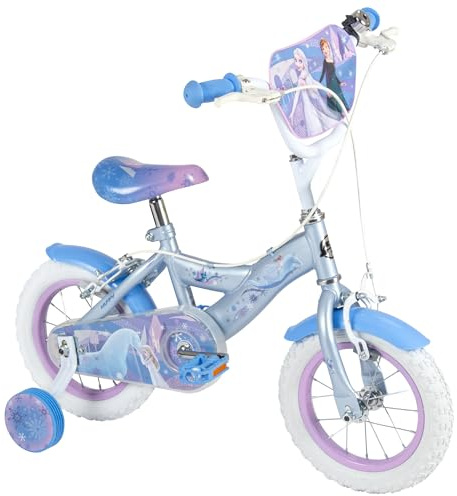 Huffy Disney Frozen Bike, 12 Zoll, 14 Zoll, 16 Zoll Kinderfahrrad, Alter 3-9 Jahre, Doppelschieberbremsen, abnehmbare Stützräder, verstellbarer Sitz, Blau