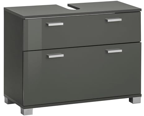 Rowan Waschbeckenunterschrank aus Spanplatte, 1 Klappe und 1 Schublade, Hochglanz-Grau (BxTxH) 70x30x55 cm
