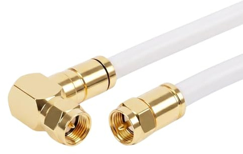 Lumonic 2m Antennenkabel RG6 | vergoldete F-Stecker gerade & 90° gewinkelt | Weiß | 4-fach geschirmt 120dB | fertig konfektioniert | Koaxialkabel, Sat Kabel, DVB-T2, Kabelinternet