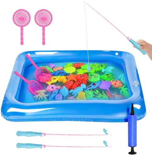SKIKHN Angeln Spielzeug, 50 Stück Magnetisches Angeln Spielzeug,Magnetisches Angelspiel Badespielzeug Badewannenspielzeug Wasserspielzeug Badewanne Für Kleinkinder Spielzeugs,Lernspiel