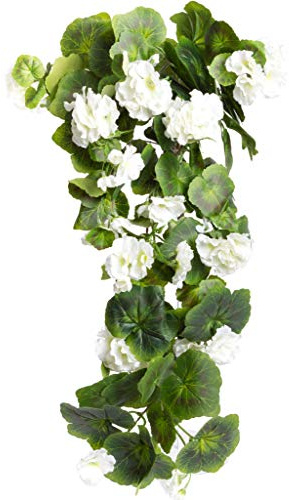 Evergreens künstlicher Geranienhängebusch mit 9 Stielen (Creme-weiß)