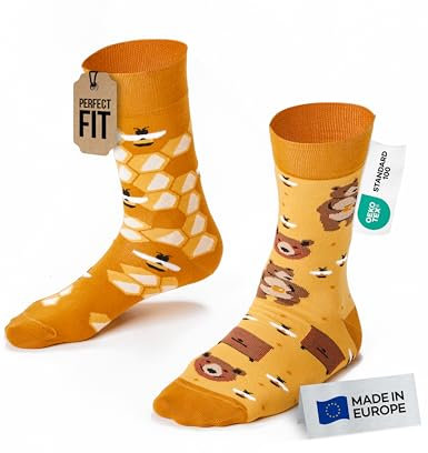 Many Mornings - Mismatched Socken - Lustige Socken Unisex - Socken Bären - Geschenkidee - Design: Honey Bear - Made in EU - 35-38