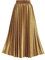 TONCHENGSD Damenrock mit hoher elastischer Taille, Samt, Midi, lang, plissiert, schwingend, gerüscht, Hellkhaki, Mittel