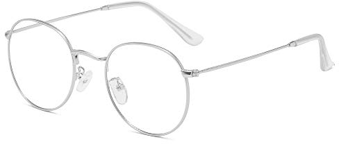 JoXiGo Blaulichtfilter Brille Ohne Stärke Anti-Müdigkeit UV-Schutz Computerbrille Retro Rund Metallgestell Brillenfassung mit Brillentasche