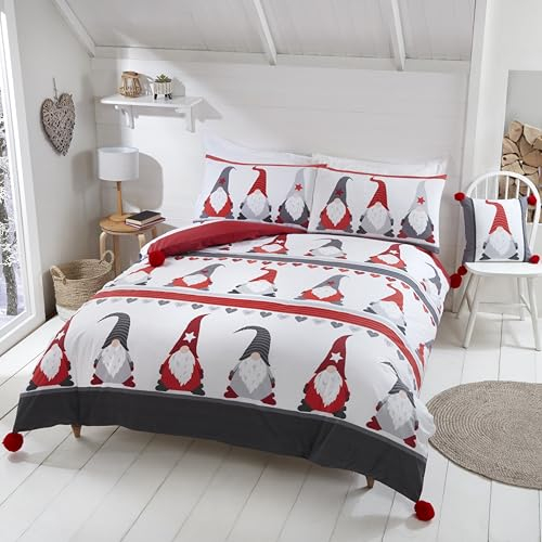Rapport Festive Gonks Duvet Cover Christmas Bed Set, White, 3pcs, Double