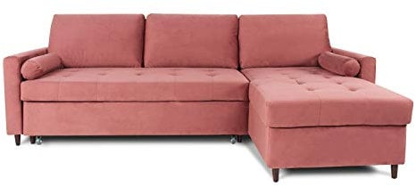 INTENSE DECO Canapé d'angle Convertible réversible Claudio en Velours Vieux Rose