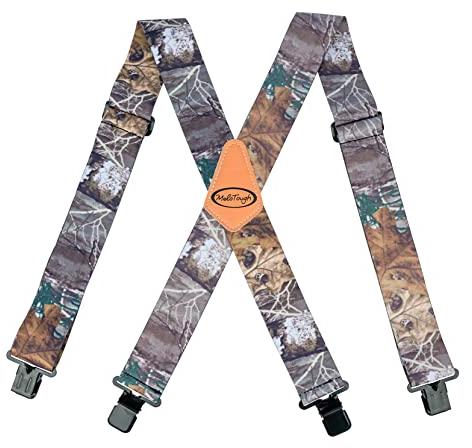 MELOTOUGH Bretelles Homme Bretelles entièrement élastiques pour homme - 5,1 cm de large - Dos en X - Bretelles de travail robustes, camouflage, Taille unique