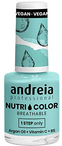 Andreia Professional NutriColor - Esmalte de Uñas Vegano con Nutrientes 100% Natural | Laca de Uñas Transpirable y Amigable con Uñas - Color NC33 Turquesa claro - 10,5ml