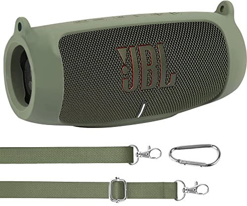 co2CREA Case Silicone for JBL Charge 5 WiFi and Portable Bluetooth Speaker, Portable Ultra-light Protective Sleeve with Carabiner and Shoulder Strap (Speaker and Accessories not Included)