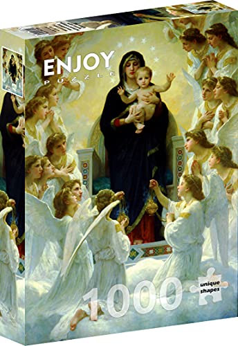 1000 Pieces Jigsaw Puzzle – Matte Finish, Soft Touch, Sturdy and Unique Pieces, Tight Fit, Vivid Colors, Missing Pieces Service – Virgin and Angels Bouguereau Famous Religious Painting by ENJOY Puzzle