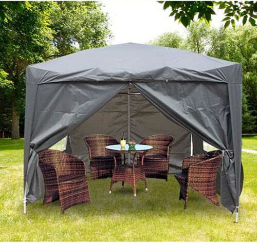 Garden gazebo with sides 3m x 3m Heavy Duty Pop Up Gazebo Silver waterproof paint coating Oxford cloth Marquee Garden Awning Party Tent Canopy With 4 Side Walls and Carry Bag (Grey)