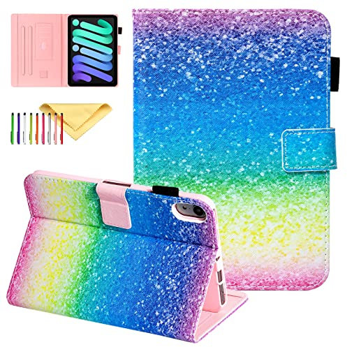 Uliking Case for New Apple iPad mini 6 2021 Released 8.3 inch Tablet, Slim PU Leather Folio Stand Smart Cover Auto Sleep Wake Shockproof Child Proof Cover for iPad Mini 6th Gen, Rainbow