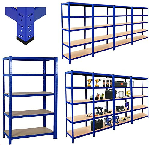 Lucn Rangement Garage, Étagère de Rangement: 200 cm x 100 cm x 50 cm | Bleu - 5 Niveaux | 175 kg par Tablette (Capacité Totale de 875 kg) | Étagères de Garage | Garantie de 5 Ans