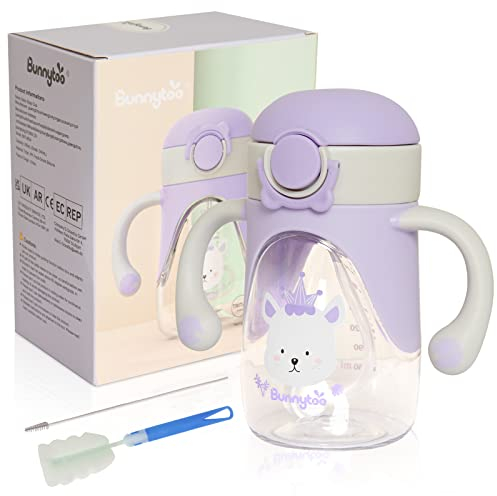 Weighted Straw Sippy Cup for 6-12 Months, 8oz Toddler Cup with Handles, Spill Proof & BPA-Free, Easy-to-Clean Baby Straw Cup for 1+ Year Old, Transition Cup for Infant Drinking (Purple)