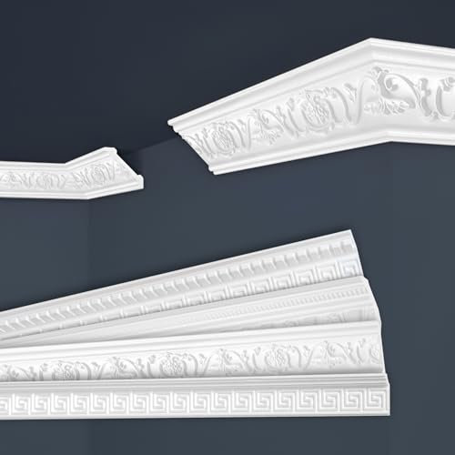 Marbet Deckenleisten weiß Sparpaket aus Styropor EPS - Stuckleisten gemustert, im traditionellen Design - (2 Meter B-06) Styroporleiste Winkelleiste Wandleiste