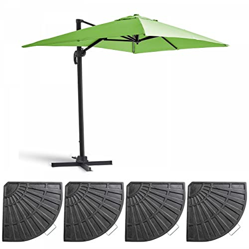 Oviala Parasol déporté 2x3 m et 4 Dalles lestées Aluminium Vert