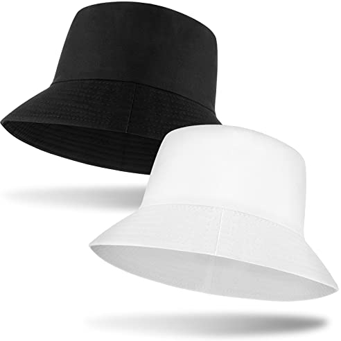 BBTO Eimer Hut Sonnenhut Sommerhut Fischerhut (Schwarz, Weiß, 2 Stücke)
