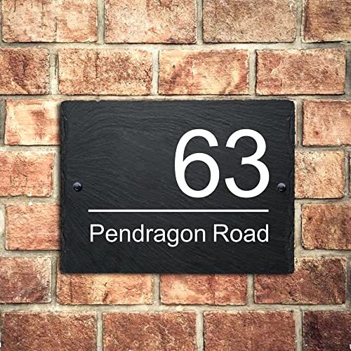 Slate House Signs Door Numbers Plaques for Wall Road Plate Plaque Rectangle Rustic Black Natural Slate Signs UV Printed plaques 10 Year Guaranteed Hand-finished in UK 20x15cm