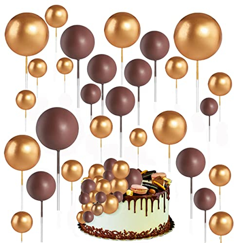 66pcs Balloon Cake Toppers, Foam Balls Cake Topper Mini Balloon Cupcake Toppers Round Pearl DIY Cake Picks Insert Topper for Birthday Party Wedding Baking Cake Decoration