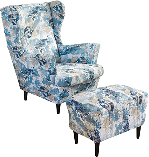 AQIGR 2 Teilig Ohrensessel Überzug Mit Ottomane Schonbezug Stretch Sessel Überwürfe Ohrensesselbezüge Bezug Sesselhusse Tiger Stuhlbezug (Color : #32)