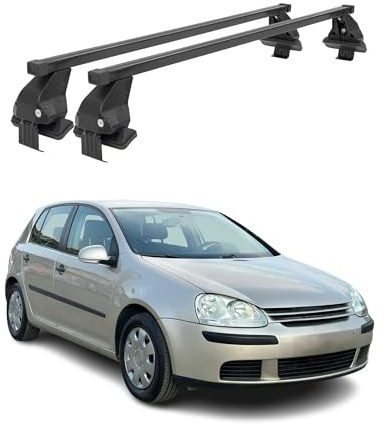 OMAC Menabo Dachträger für VW Golf mk5 2004-2009 3Tür Stahl Schwarz | DIN 75302:2019 & ISO/PAS 11154:2006 geprüft, Abschließbar, City-Crash-getestet, bis 50 kg Traglast, Querträger, Grundträger