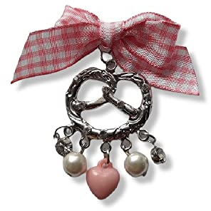 Brosche Anstecknadel Pin Oktoberfest Wiesn Brezel Schleife Perle Strass Herz Rosa