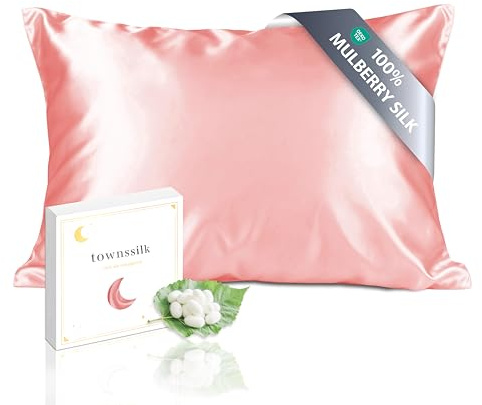 townssilk Beidseitig 100% 19mm Pure Maulbeerseide Kissenbezug für Haar und Haut Gesundheit, 1 Stück 40x80cm Größe Kissenbezug mit verstecktem Reißverschluss 600 Fadenzahl Coral