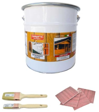 ZAMBOTTO VERNICI Set mit Papier und Pinseln + Lasur gewachst mit Lösungsmittel für Holz innen und außen, Format 1 Liter (109 - Honig)