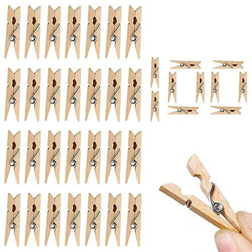 100 Pieces Mini Wooden Pegs, Pegs with Spring Construction, Mini Wooden Clothe Clips Strong Non Slip Grip Washing for Photo Wall, Postcards, Letters, Home, Arts, Crafts Decoration.