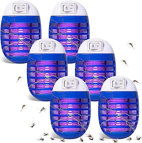 Lampe Anti Moustique 6 Pack, LED UV Anti Moustique,4W Bug Zapper Tueur De Moustique,Prise Anti Insectes Electrique Bug Zapper Lampe avec Night Light pour Insectes