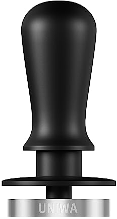 UNIWA 58,5 mm Espresso-Tamper, 13,6 kg Kaffee-Tamper für Espressomaschine mit federbelastetem, 100 % Edelstahl, flacher/geriffelter Boden – 2 Stück Ersatzfedern und Sockel für kalibrierte
