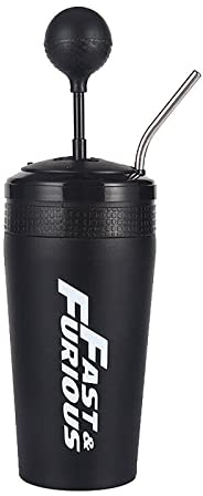 Fast and Furious 10- tazas de agua estilo cambio de marchas con popote y tapa, taza de bebida F10 de acero inoxidable 304, taza de agua estilo Rocker Gear Shift, taza de regalo de 500 ml (negro)