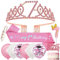 7. Geburtstag Mädchen 7 Jahre Geburtstagsdeko, 7. Geburtstagskrone und Birthday Schärpe,Rosa Diamant Roségold Krone Crown 7 Geburtstag Schärpe,Luftballons 7 Jahre,Kerze 7 Mädchen