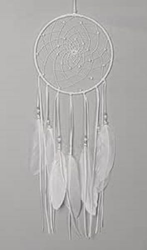 Rayher DIY Bastelset Traumfänger, 18 cm ø, Länge ca. 60 cm, weiß/creme/silber, Dreamcatcher aus Metallring, Perlen, Federn, Velourband und Garn, Deko-Hänger, Wanddekoration, 66077000