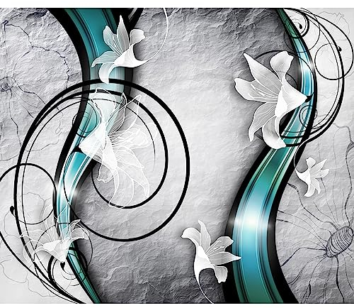 murando - Vlies Fototapete Blumen Lilien 500x350cm Foto tapete Wohnzimmer Vliestapete XXL Wandtapete Motivtapeten 3d Effekt Wand Dekoration - Betonoptik Abstrakt Ornament türkis grau a-A-0037-a-d