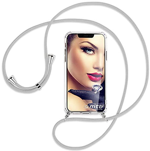 mtb more energy® Handykette kompatibel mit Sony Xperia 5 V - Silber-Grau - Smartphone Hülle zum Umhängen - Anti Shock Full TPU Case